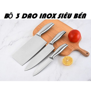 Bộ 3 dao inox nhà bếp 3 con siêu bén, dao thái thịt, dao gọt hoa quả, dao chặt xương inox