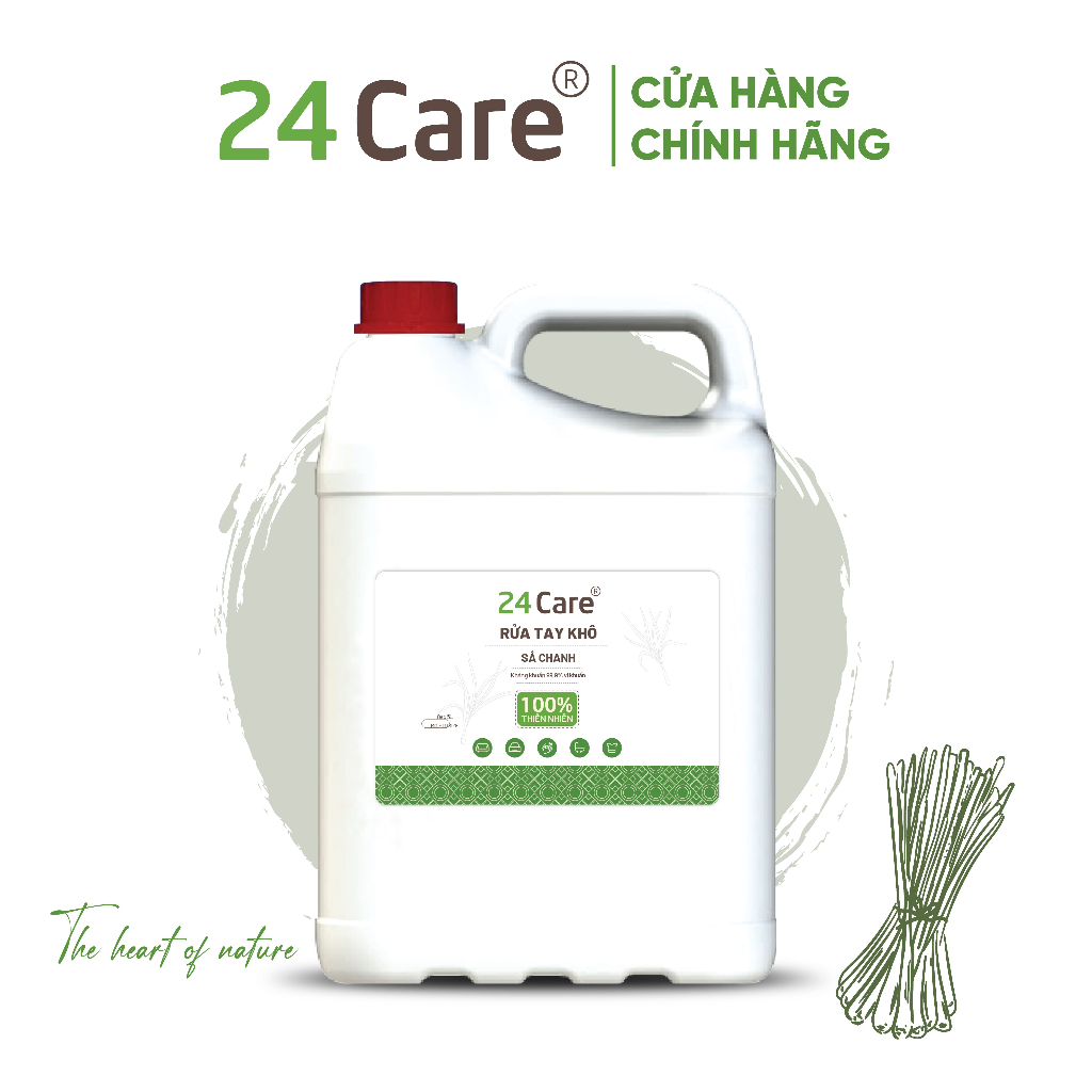 [Tặng kèm xịt sát khuẩn 250ml] Nước rửa tay khô 24Care 5L - Kháng khuẩn, bảo vệ, an toàn cho da tay