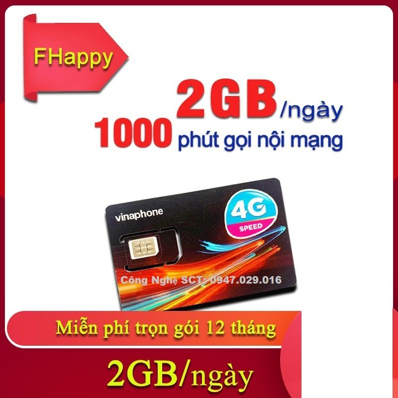 SIM VINAPHONE FHAPPY TẶNG 62GB/THÁNG X12 THÁNG - MIỄN PHÍ 1000 PHÚT NỘI MẠNG/THÁNG - TRỌN GÓI 1 NĂM