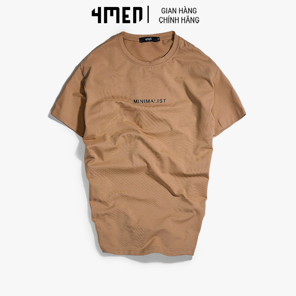 Áo thun nam cổ tròn 4MEN AT029 ngắn tay, in chữ MINIMALIST, vải cotton dày dặn, thấm mồ hôi, co gãn, thoáng mát