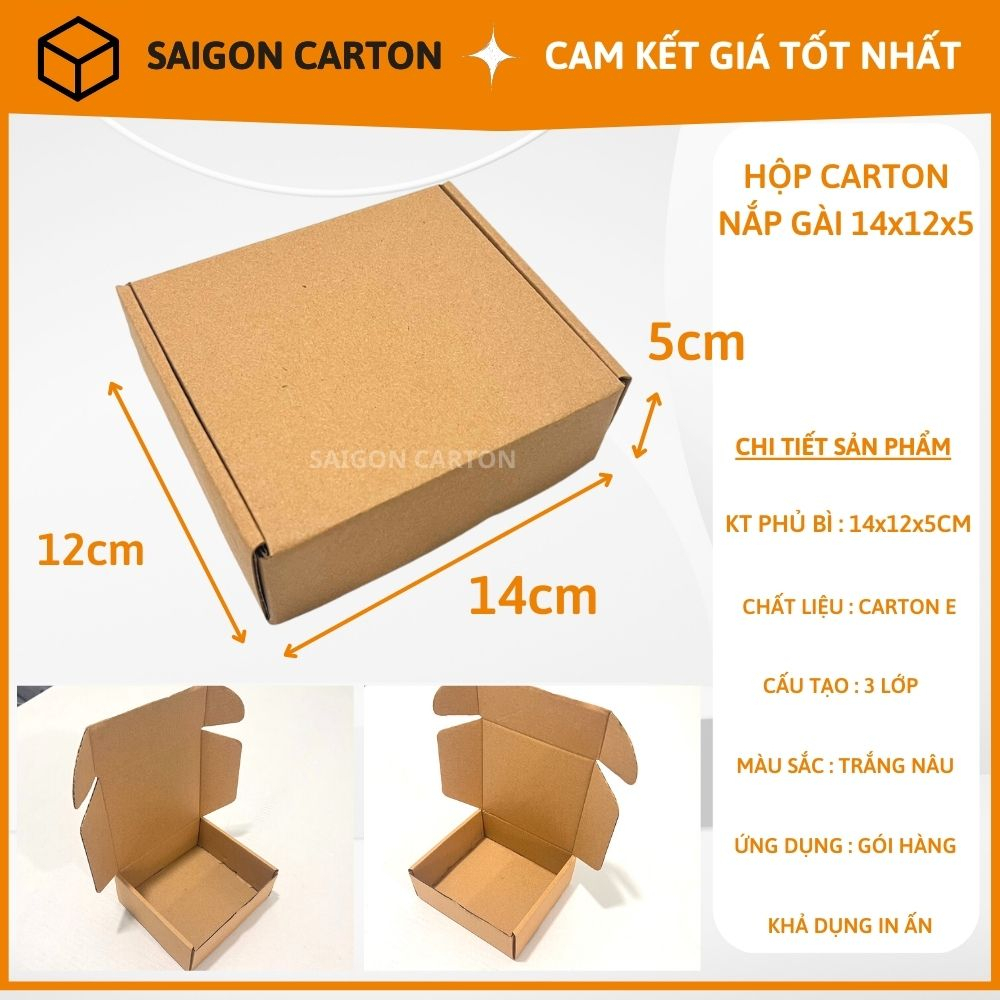 Bìa carton nắp gài đóng gói hàng online ship COD size 14x12x5 cm - mua 100c tặng 1 dao rọc giấy - sx bởi SÀI GÒN CARTON