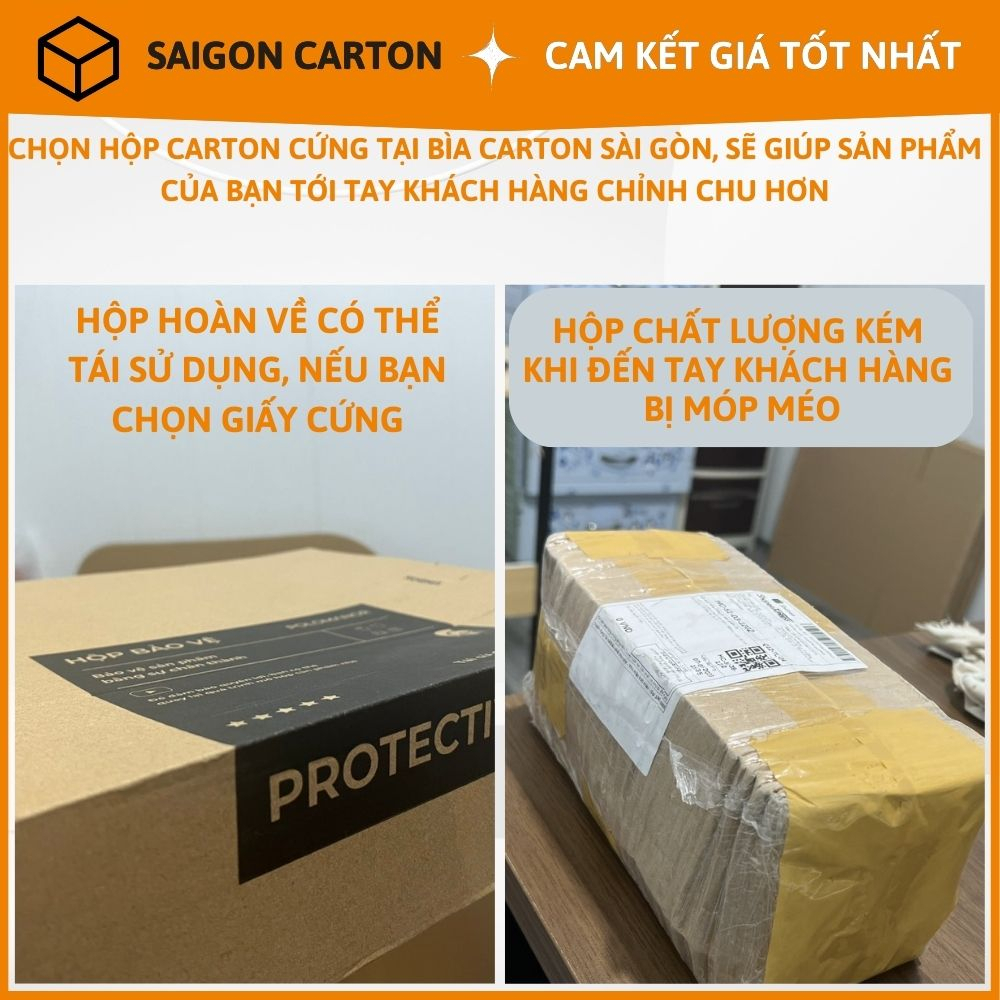 Bìa carton nắp gài đóng gói hàng online ship COD size 14x12x5 cm - mua 100c tặng 1 dao rọc giấy - sx bởi SÀI GÒN CARTON