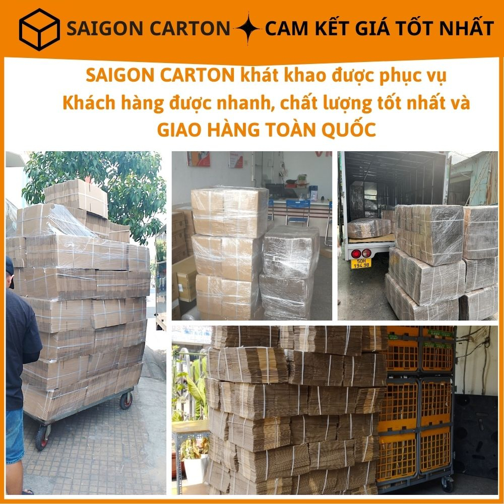 Bìa carton nắp gài đóng gói hàng online ship COD size 14x12x5 cm - mua 100c tặng 1 dao rọc giấy - sx bởi SÀI GÒN CARTON