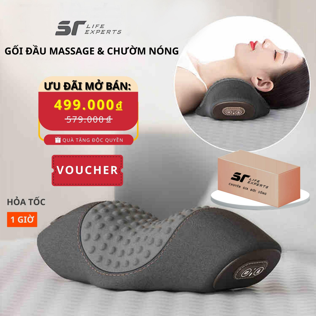 Gối Kê Đầu Tích Hợp Massage Và Chườm Nóng, Gối Ngủ Cao Su Non Thư Giãn, Kê Cổ Giảm Đau Mõi Cổ Vai Gáy, Ngủ Ngáy - Sairui