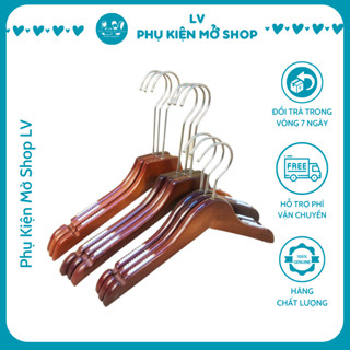 Combo 10 móc treo quần áo gỗ cao cấp nữ loại 1 đầu bo tròn có đệm vai Mắc cài quần áo shop thời trang - LV08