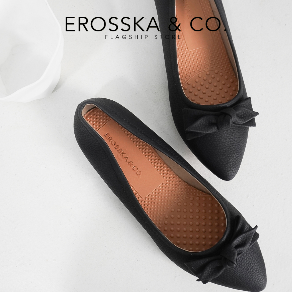 Erosska - Giày búp bê nữ đế bệt mũi nhọn đính nơ xinh xắn màu kem - EF016 - [Form nhỏ tăng 1 size]