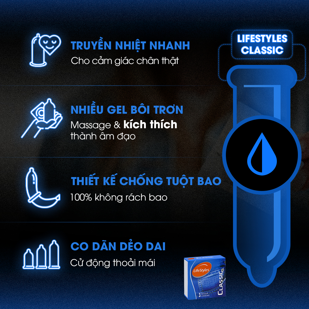 Bao cao su kéo dài thời gian quan hệ LifeStyles Epic có gai hộp 3 bao