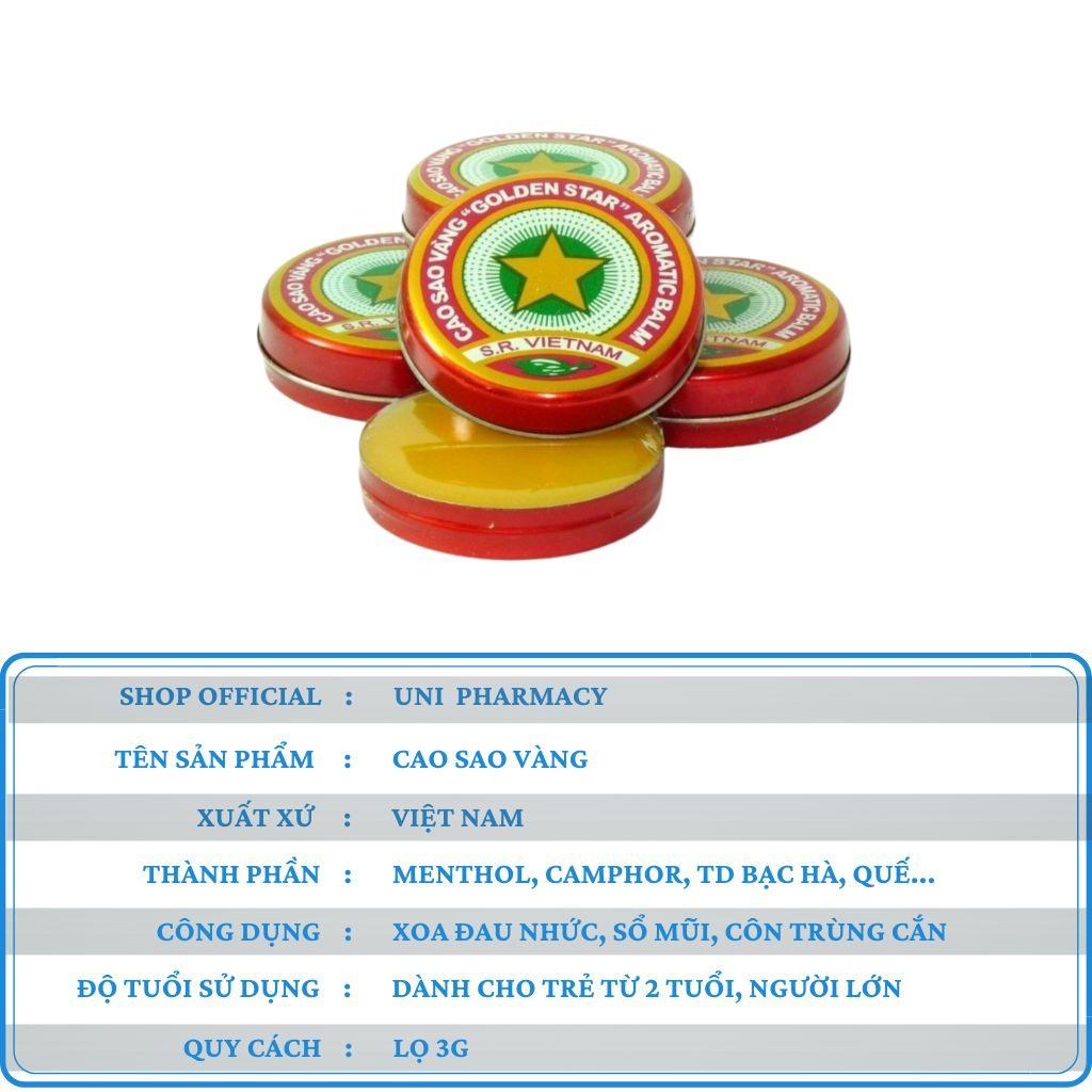 Cao Sao Vàng TW3 , Cao Xoa Nhức Đầu, Đau Bụng, Say Tàu Xe, Sổ Mũi, Côn Trùng Đốt, Dầu Cù Là Lọ 3g