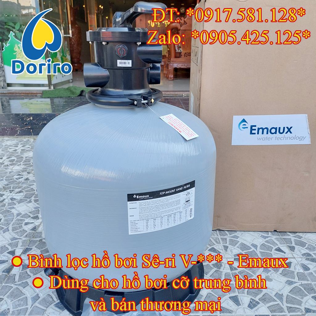 Bình lọc cát hồ bơi Sê-ri V, cấu tạo van trên, thương hiệu Emaux V450, V500, V650, V700, V800, V900, V1000, V1200, V1400
