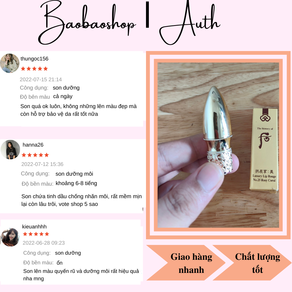 Son lì Whoo mini màu Hồng cam Rosy Coral số 25 full box siêu đẹp thiết kế tinh xảo