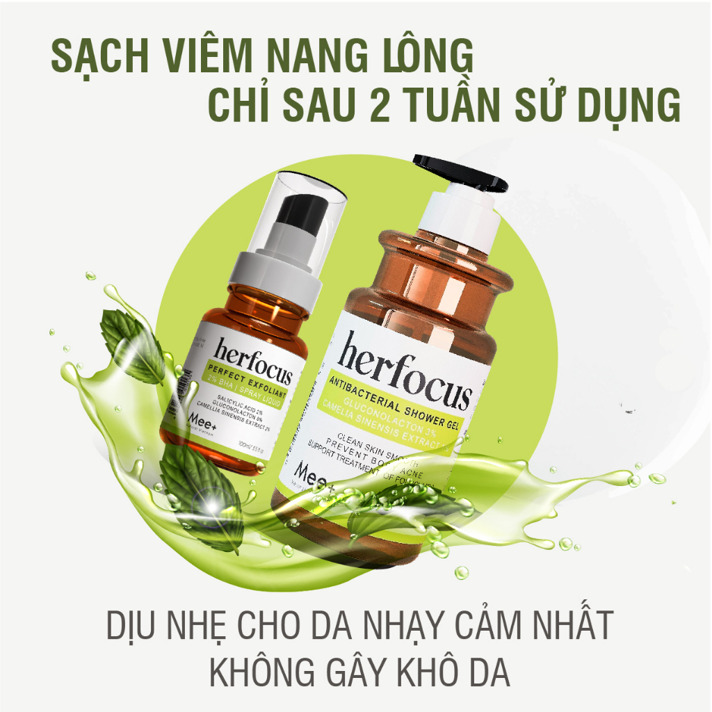 Sữa Tắm Viêm Nang Lông, Viêm Lỗ Chân Lông Herfocus Mee Natural 3% Gluconolactone (PHA) 500ml