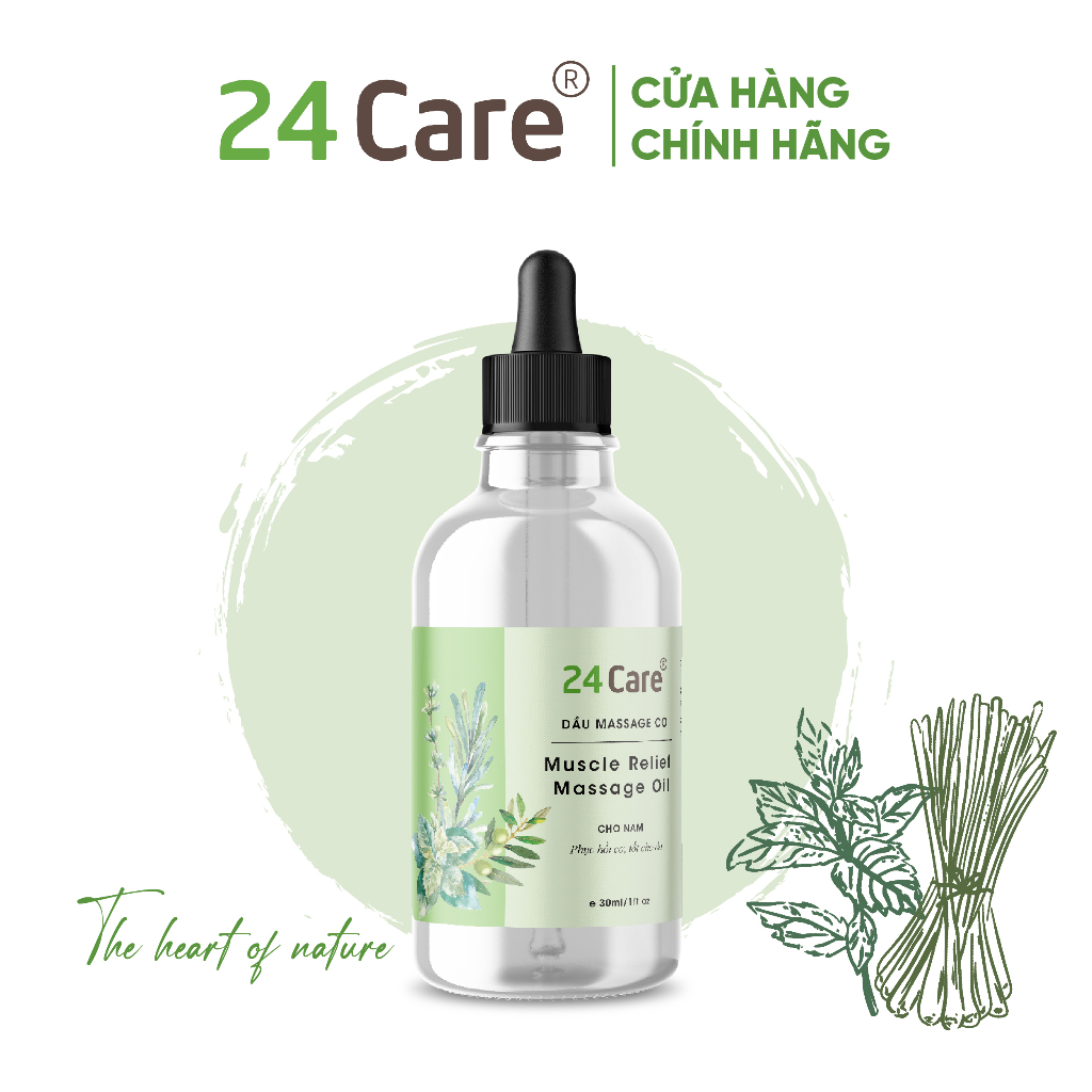 Dầu masage tinh dầu 24Care 30ml - phục hồi cơ, chăm sóc, dưỡng ẩm da