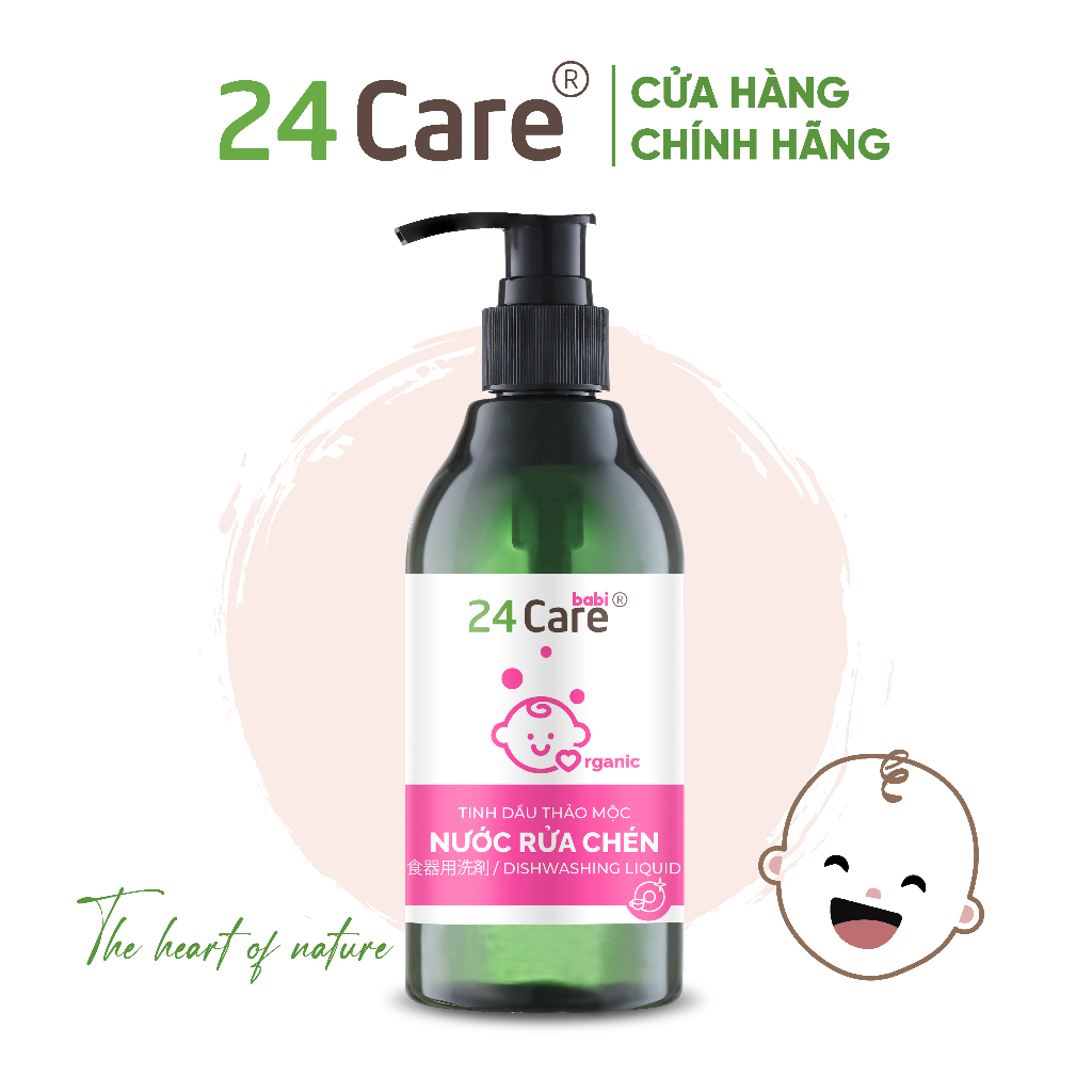 Nước rửa chén hữu cơ 24Care 300ml/ 1L  không lưu mùi | Rửa rau củ quả | Lau sàn hữu cơ đuổi muỗi cho bé