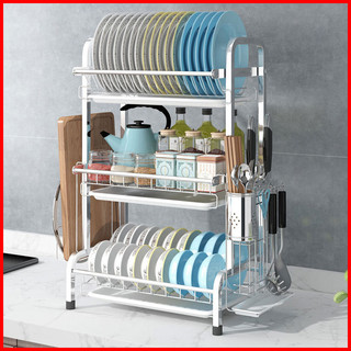 Kệ để chén đĩa inox 304 có khay hứng nước, ống cắm đũa thìa, kệ để dao thớt
