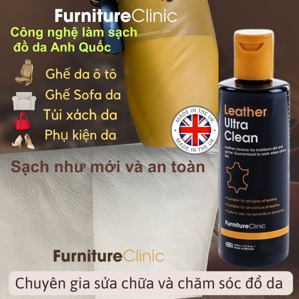 Chuyên vệ sinh nội thất da cao cấp Leather Ultra Clean 500ml nhập khẩu Anh làm sạch các vết bẩn bám lâu ngày trên ghế da