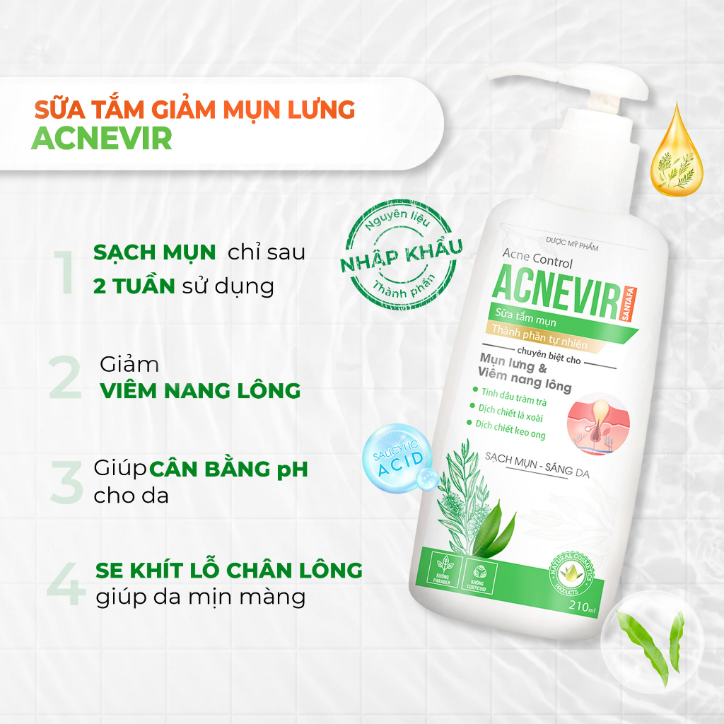 Sữa Tắm Hỗ Trợ Giảm Mụn Giảm Viêm Chân Lông Acnevir Santafa Chai 210ml | BigBuy360 - bigbuy360.vn