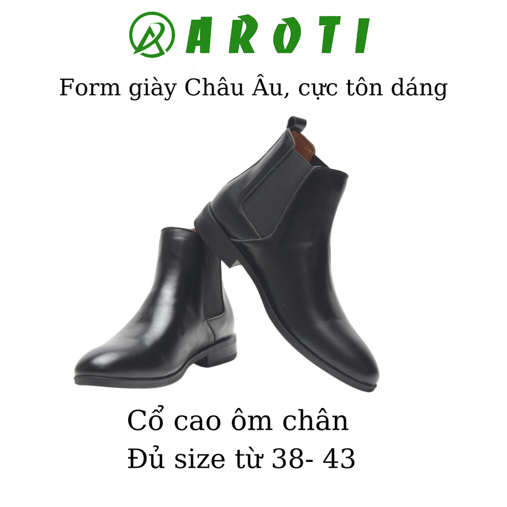 Giày Chealsea Boot Nam AROTI Cao Cổ Chất Đẹp Cao Cấp,Đế Khâu Siêu Bền, Tăng Chiều Cao 3cm Form Hàn Đủ size  CB548-Đen