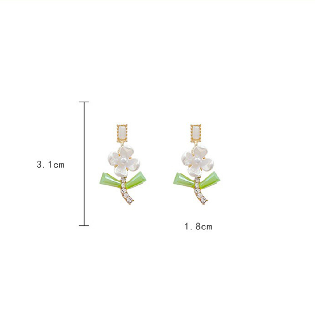 Bông Tai Hoa Xà Cừ S925 Pha Lê Xanh Phong Cách Hàn Quốc