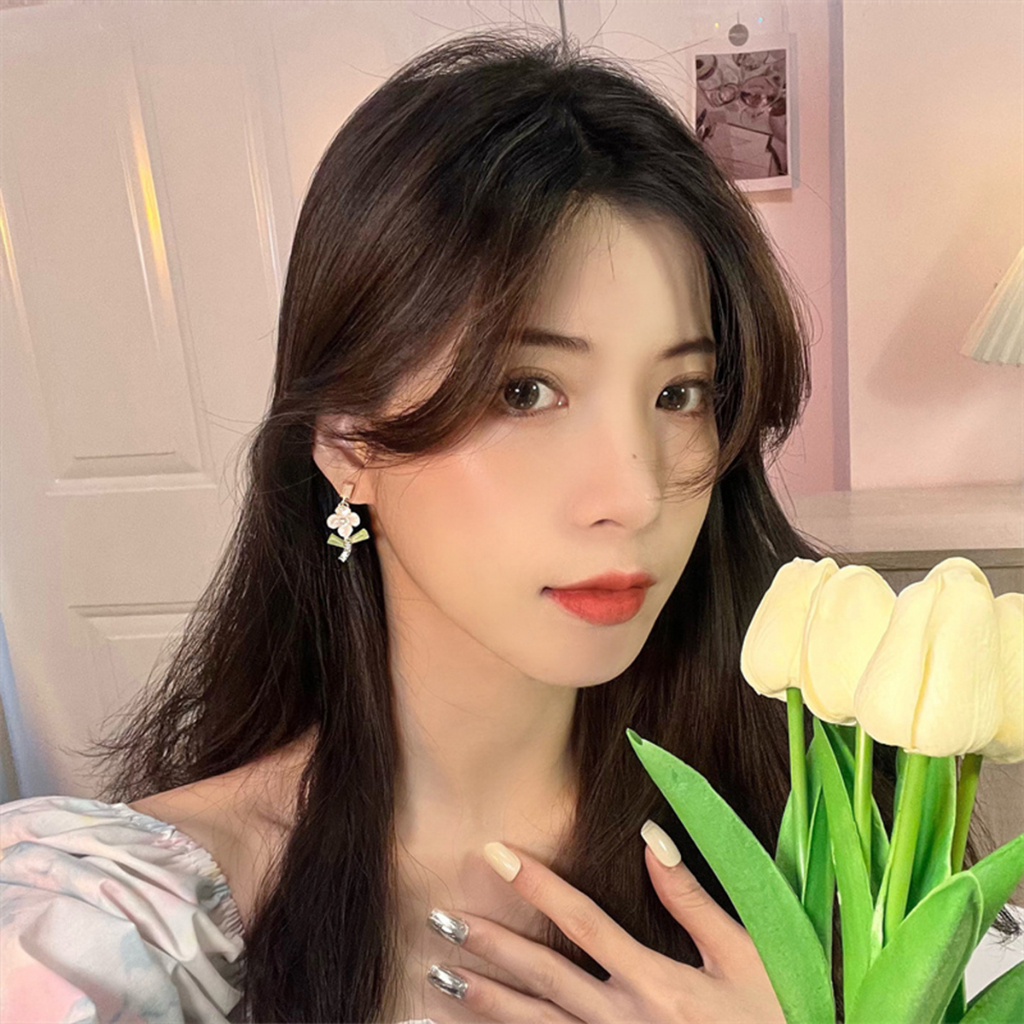 Bông Tai Hoa Xà Cừ S925 Pha Lê Xanh Phong Cách Hàn Quốc