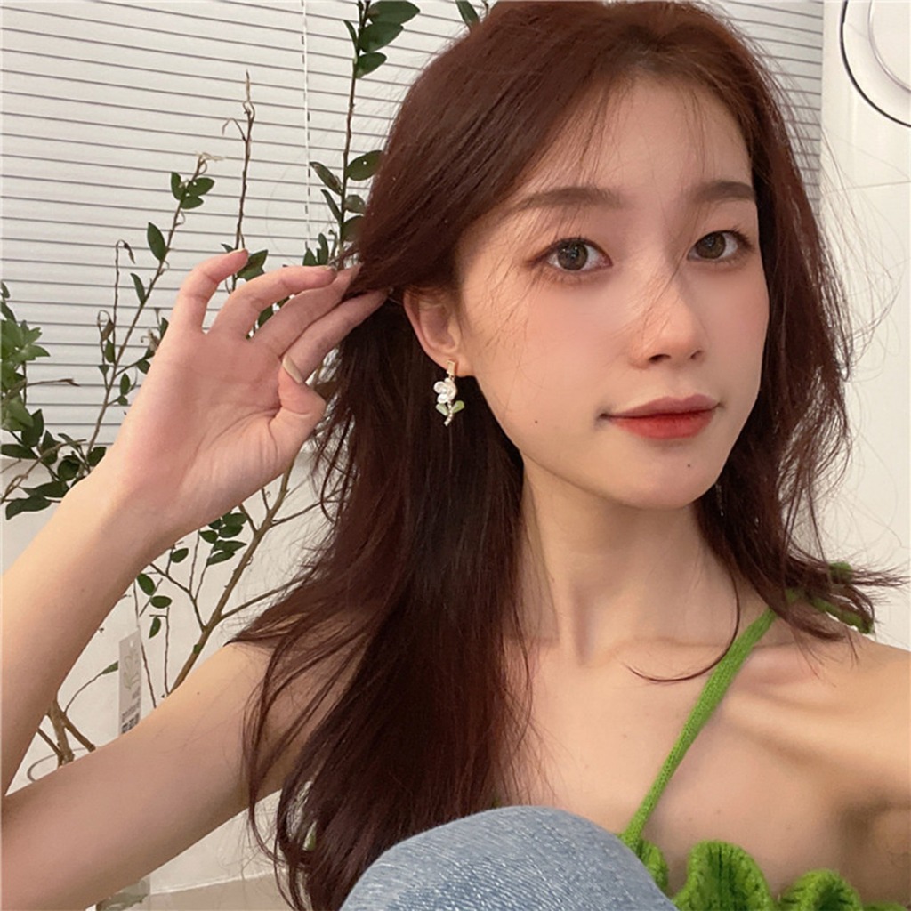 Bông Tai Hoa Xà Cừ S925 Pha Lê Xanh Phong Cách Hàn Quốc