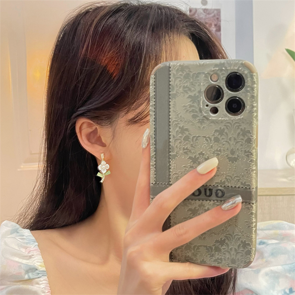 Bông Tai Hoa Xà Cừ S925 Pha Lê Xanh Phong Cách Hàn Quốc