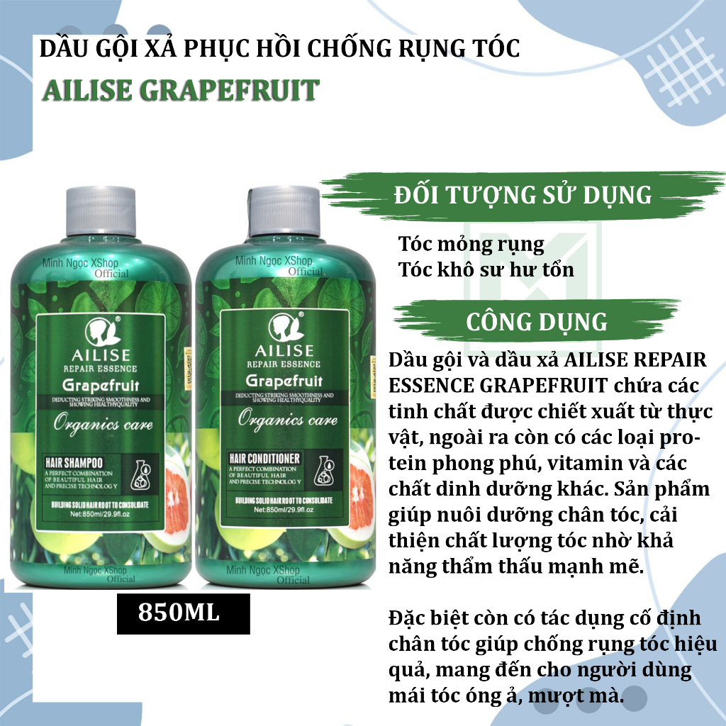 Dầu gội xả phục hồi chống rụng, kích mọc tóc tinh chất bưởi AILISE Grapefruit 850ML