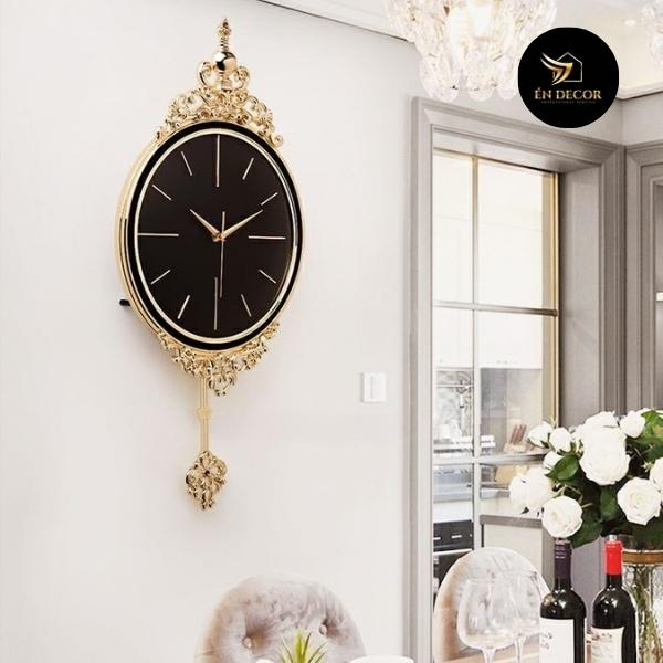 Đồng hồ treo tường quả lắc ÉN DECOR viền số mạ vàng 18k kim trôi decor trang trí nhà cửa, phòng khách hiện đại DH35