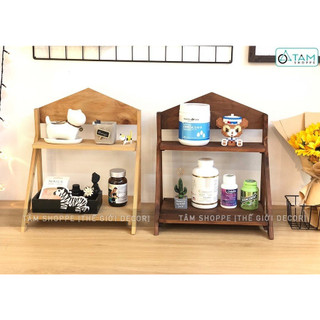 [HÀNG CHUẨN] Kệ gỗ trang trí để bàn mini 2 tầng tháo lắp tiện lợi cao 30cm