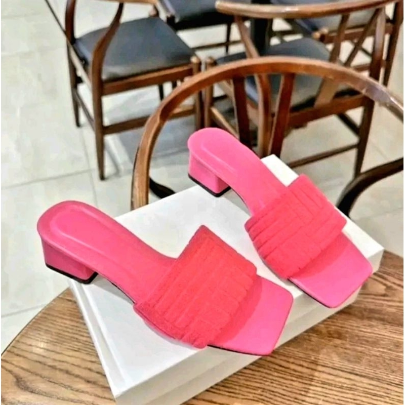 Ms A6 DÉP gót vuông 3 phân. Quai Nhung Gân MỀM MẠI