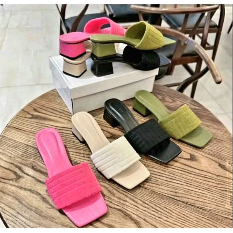 Ms A6 DÉP gót vuông 3 phân. Quai Nhung Gân MỀM MẠI