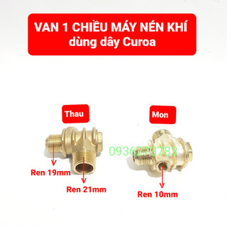 Van 1 chiều máy nén khí dây Curoa. 2piston có dầu ren 21/19/9mm, máy bơm hơi