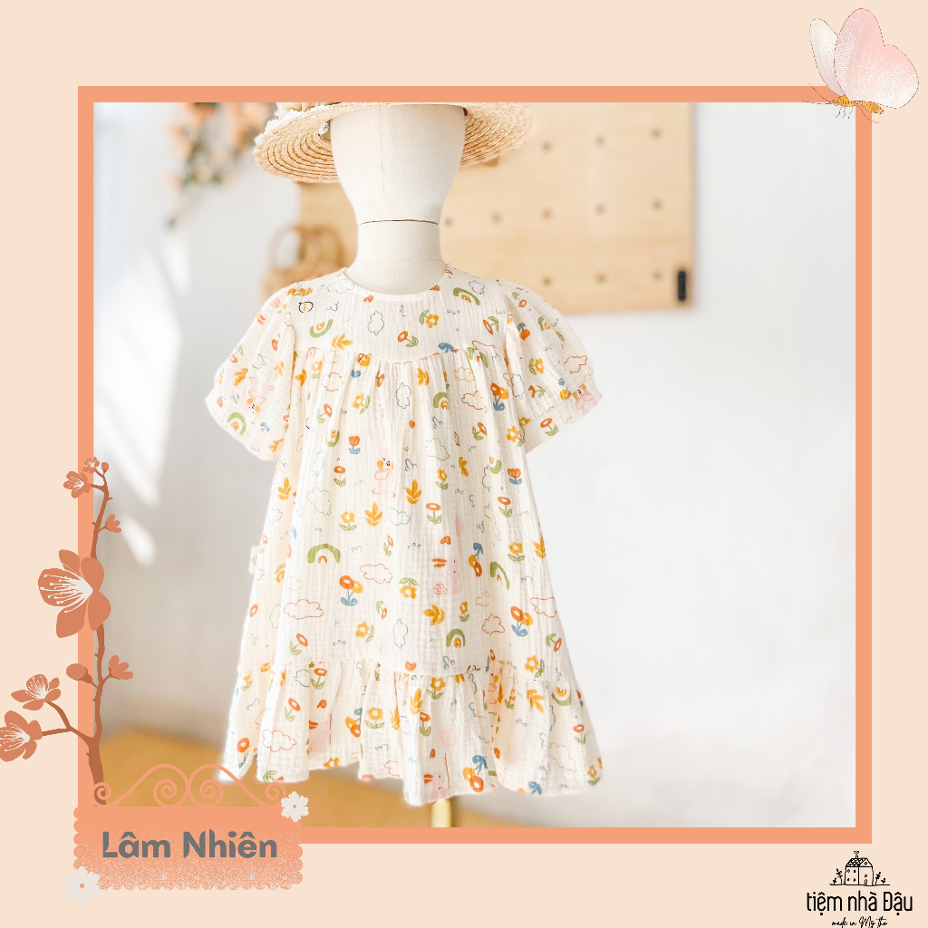 [Tiệm nhà Đậu] Lâm Nhiên - Đầm xô muslin bé gái thiết kế