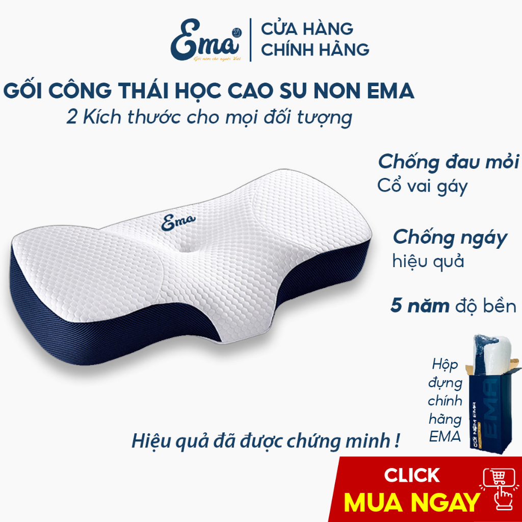Gối công thái học Ema chất liệu cao su non thiết kế thông minh chống đau mỏi cổ vai gáy hỗ trợ ngủ nhanh ngủ ngon