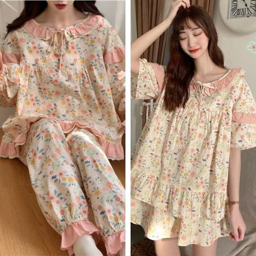 (SẴN) Set bộ mặc nhà hoa nhí phối ren quảng châu