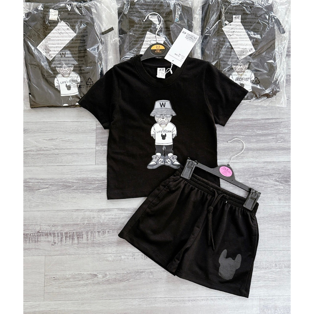 ✨BÁN SỈ✨Bộ đen LIFE WROK hoạ tiết in trẻ em VNXK