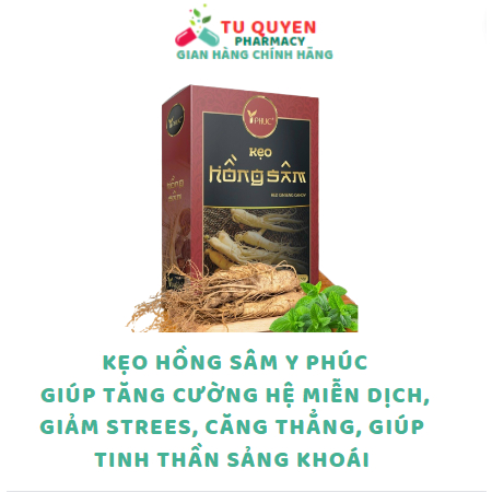 Kẹo Hồng sâm Y Phúc Hộp 50 viên giúp tăng cường hệ miễn dịch, giảm strees, căng thẳng, giúp tinh thần sảng khoái