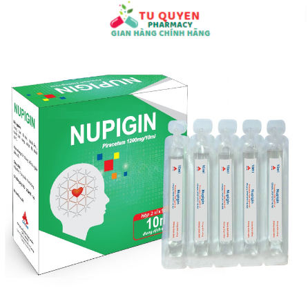 Nupigin 10ml Tăng tuần hoà não, cải thiện tình trang đau đầu, hoa mắt chóng mặt do thiếu máu não Hộp 10 ống