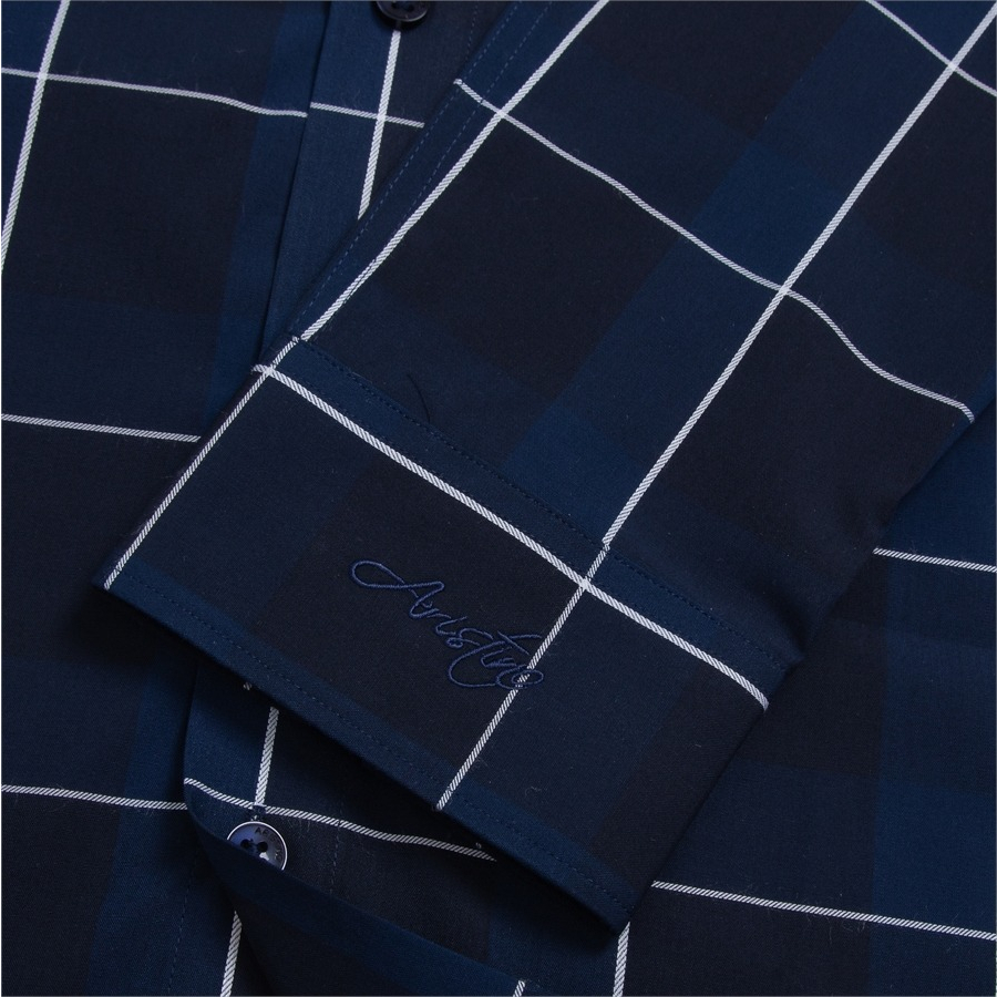 Áo sơ mi nam dài tay ARISTINO màu xanh than kẻ trắng nhã nhặn, thanh lịch  - ALS15002