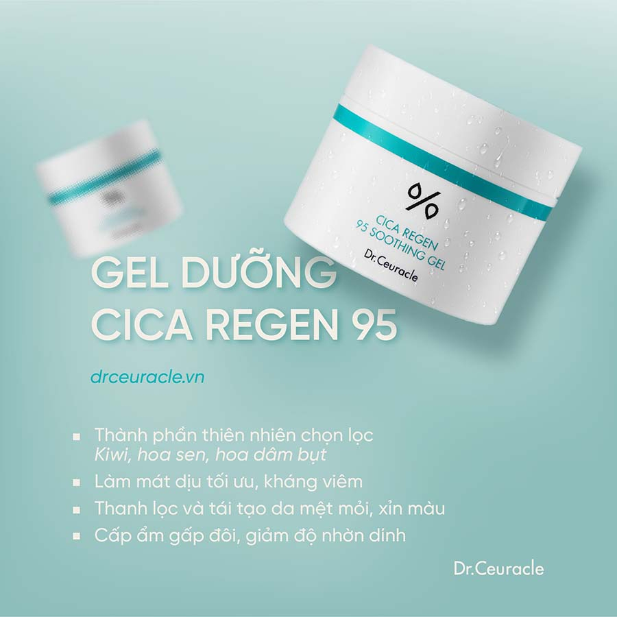 Kem dưỡng ẩm dạng gel cấp nước, làm dịu và phục hồi da với chiết xuất rau má Dr.Ceuracle Cica Regen 95 Soothing Gel 110g