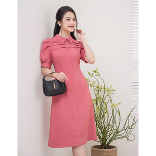 Đầm công sở hồng thiết kế sơ mi cổ đức tay bồng thanh lịch Orchid - AH10A117