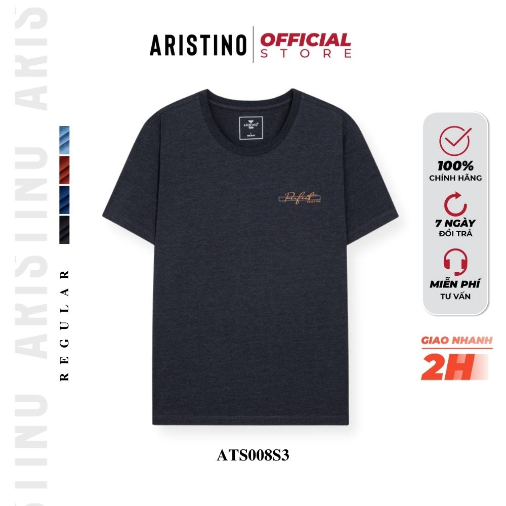 Áo thun nam trơn ARISTINO ATS008S3 T-shirt cổ tròn dệt rib tay ngắn logo in nhiệt cách điệu mặc hè thoáng mát