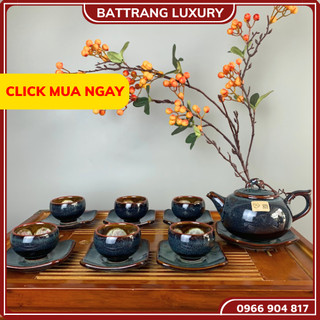 Bộ ấm chén uống trà, bộ ấm chén bát tràng cao cấp - hỏa kim sa hàng nghệ nhân tô thanh sơn
