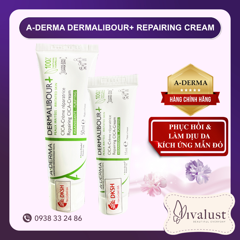 Kem Dưỡng ADERMA Dermalibour+ Repairing Cream (15/ml50ml) - Phục Hồi Và Làm Dịu Da Bị Kích Ứng, Ngứa, Mẫn Đỏ