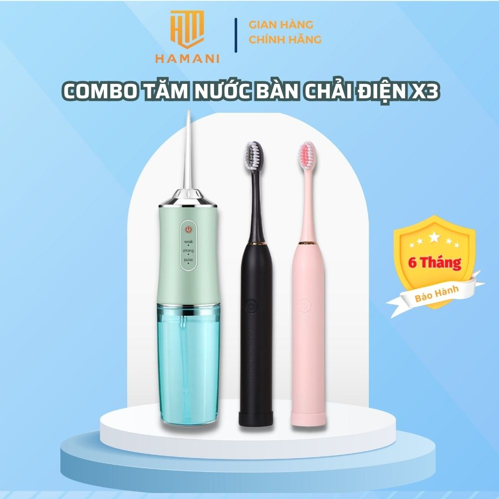 Combo Tăm Nước và Bàn Chải Điện HAMANI - Bàn chải đánh răng điện, Máy tăm nước vệ sinh răng miệng
