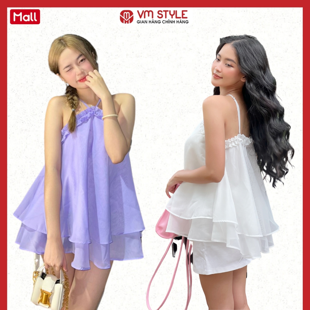 Áo 2 dây cổ yếm VMSTYLE đi biển dáng xòe viền bèo 2 tầng thời trang mùa hè 01645 - ASU00144