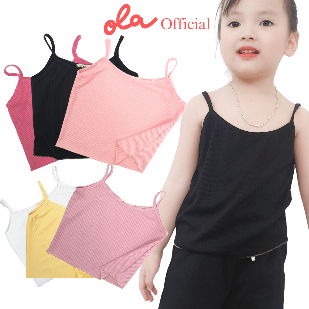 Áo kiểu cho bé gái croptop hai dây vải thun tăm chất lượng cao. Áo 2 dây cho bé gái Ola_official