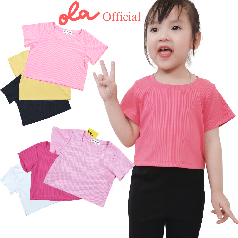 Áo thun bé gái cộc tay cổ tròn chất tăm lạnh màu pastel. Áo thun bé gái Ola_official