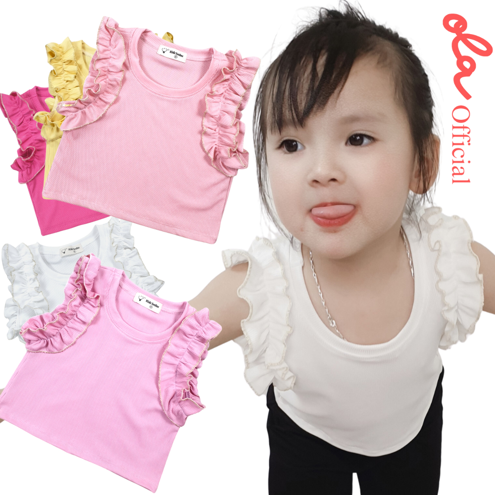 Áo croptop bé gái trơn tay cuốn bèo chất thun lạnh màu pastel. Áo thun tăm cho bé gái Ola_official
