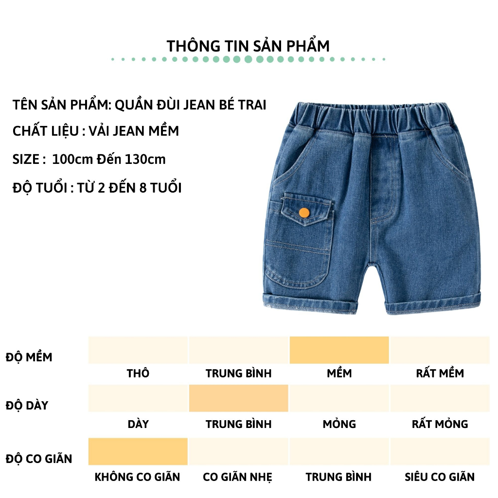 Quần short jean bé trai 27Kids WELLKIDS đùi bò mềm lưng chun nam cho trẻ từ 2-8 tuổi BSJE2