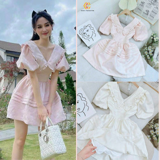 Đầm tiểu thư thiết kế dáng xòe gấm hoa cổ bèo cun fashion mtk2045